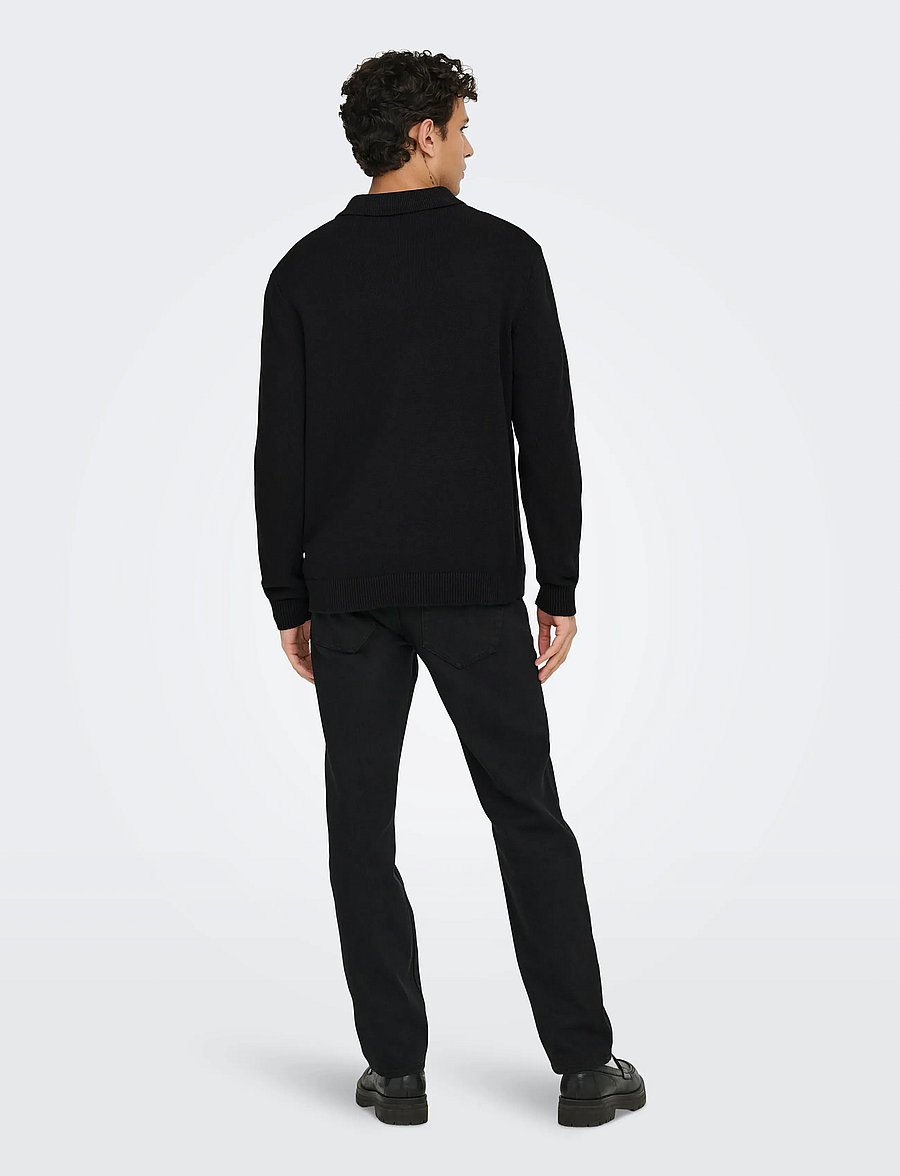 ONLY & SONS - ONSHOPE RLX LS POLO KNIT LIFE - langärmelige gestrickte polohemden - black - 3
