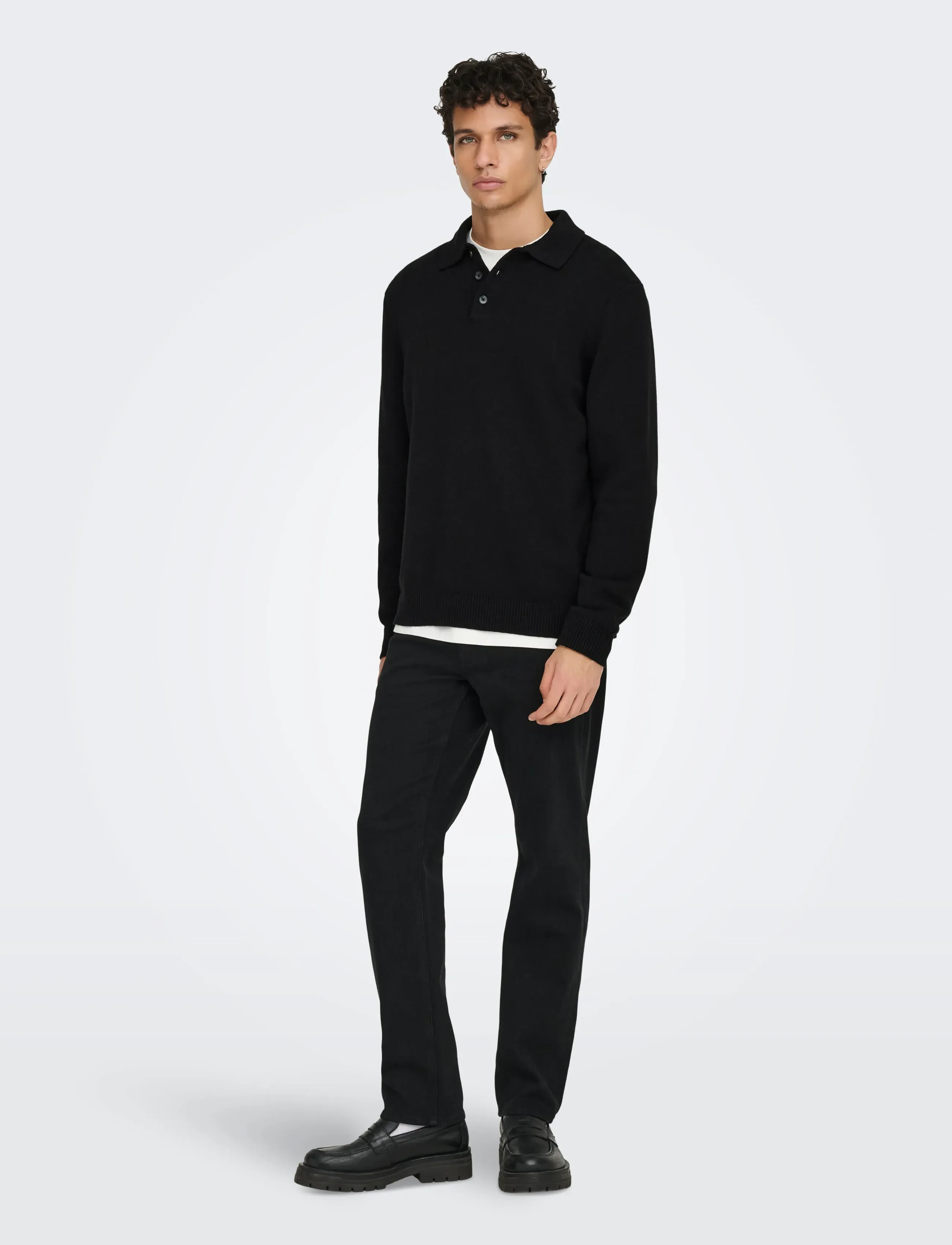 ONLY & SONS - ONSHOPE RLX  LS POLO KNIT LIFE - langärmelige gestrickte polohemden - black - 4