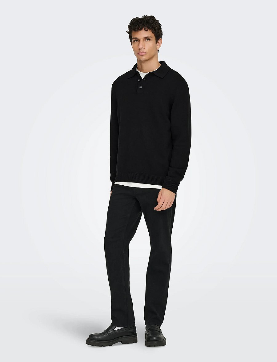 ONLY & SONS - ONSHOPE RLX LS POLO KNIT LIFE - langärmelige gestrickte polohemden - black - 4