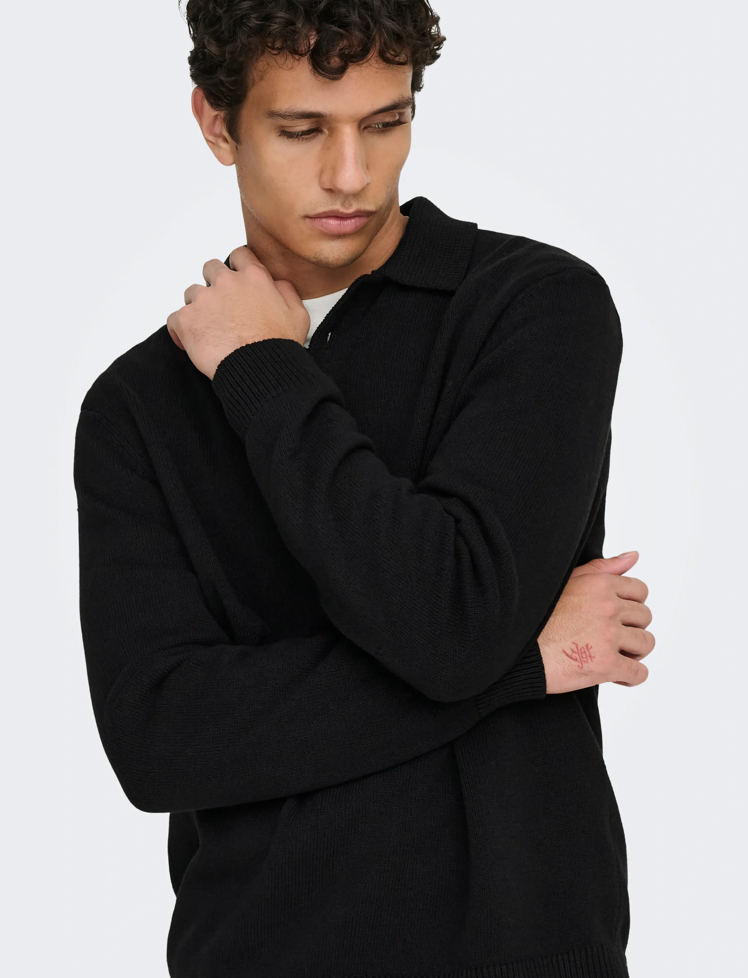 ONLY & SONS - ONSHOPE RLX  LS POLO KNIT LIFE - langärmelige gestrickte polohemden - black - 5