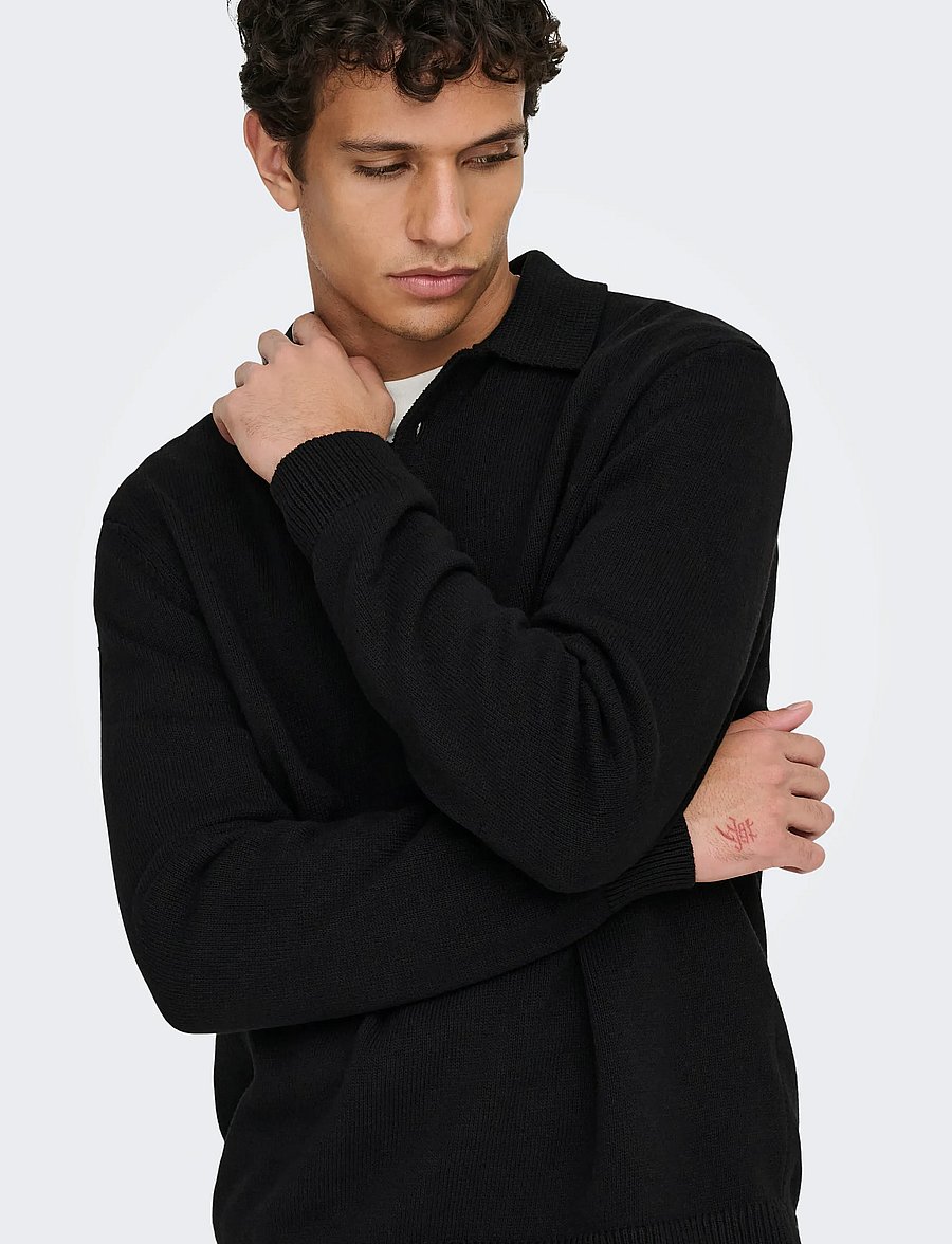ONLY & SONS - ONSHOPE RLX LS POLO KNIT LIFE - langärmelige gestrickte polohemden - black - 5