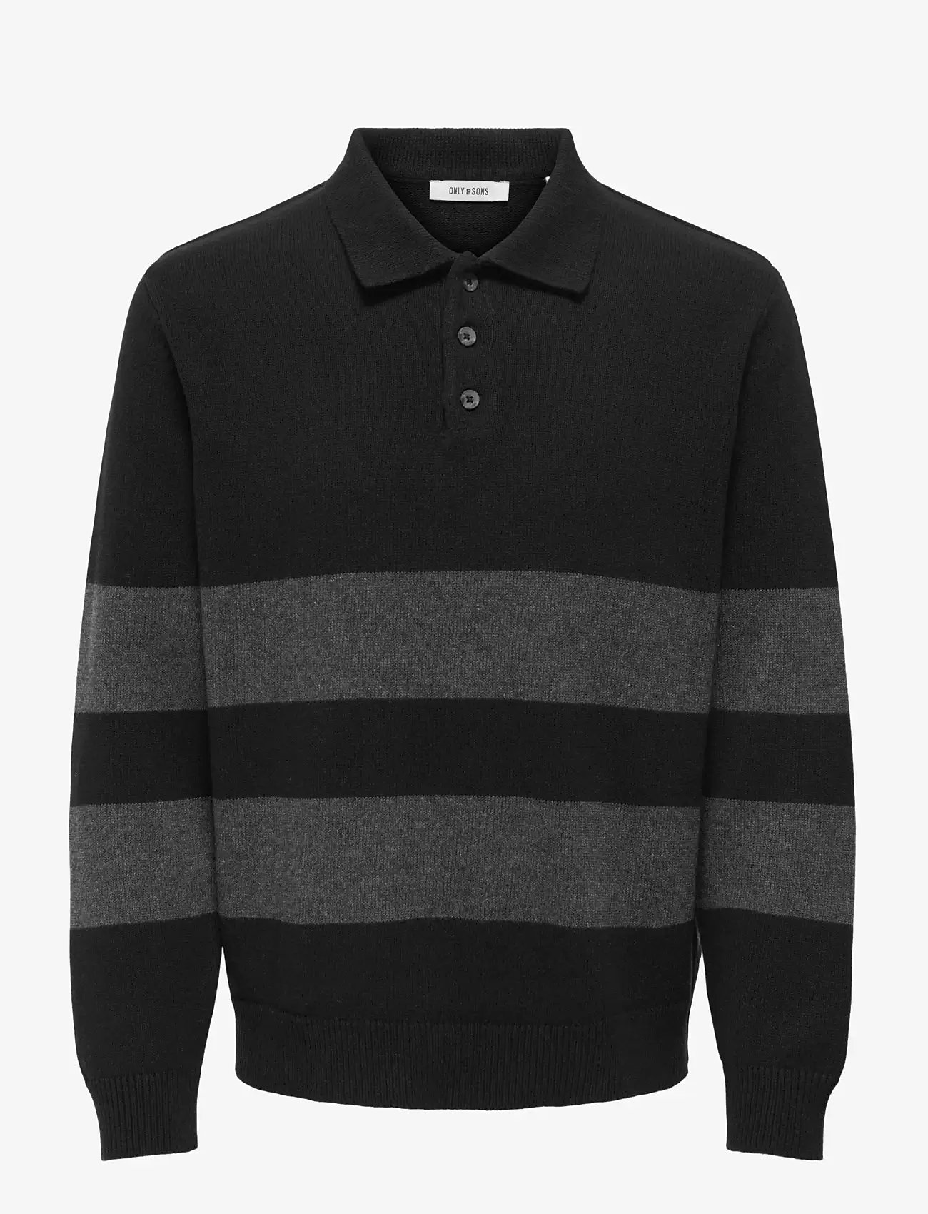 ONLY & SONS - ONSHOPE RLX  LS POLO KNIT LIFE - stickade pikéer - black - 1