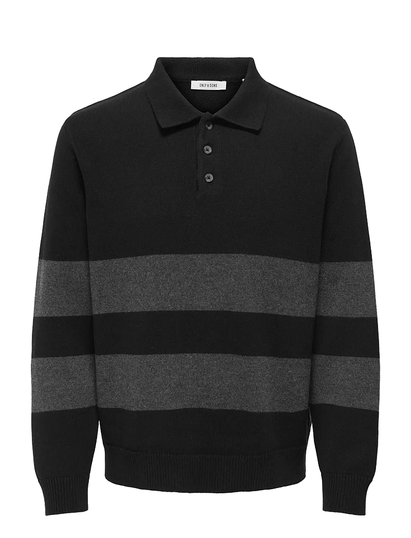 ONLY & SONS - ONSHOPE RLX LS POLO KNIT LIFE - stickade pikéer - black - 1