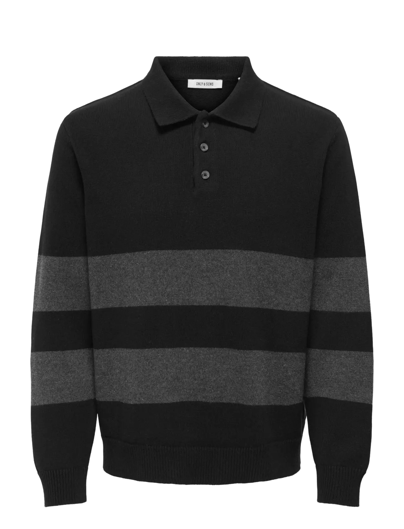 ONLY & SONS ONSHOPE RLX  LS POLO KNIT LIFE - Stickat - BLACK / black
