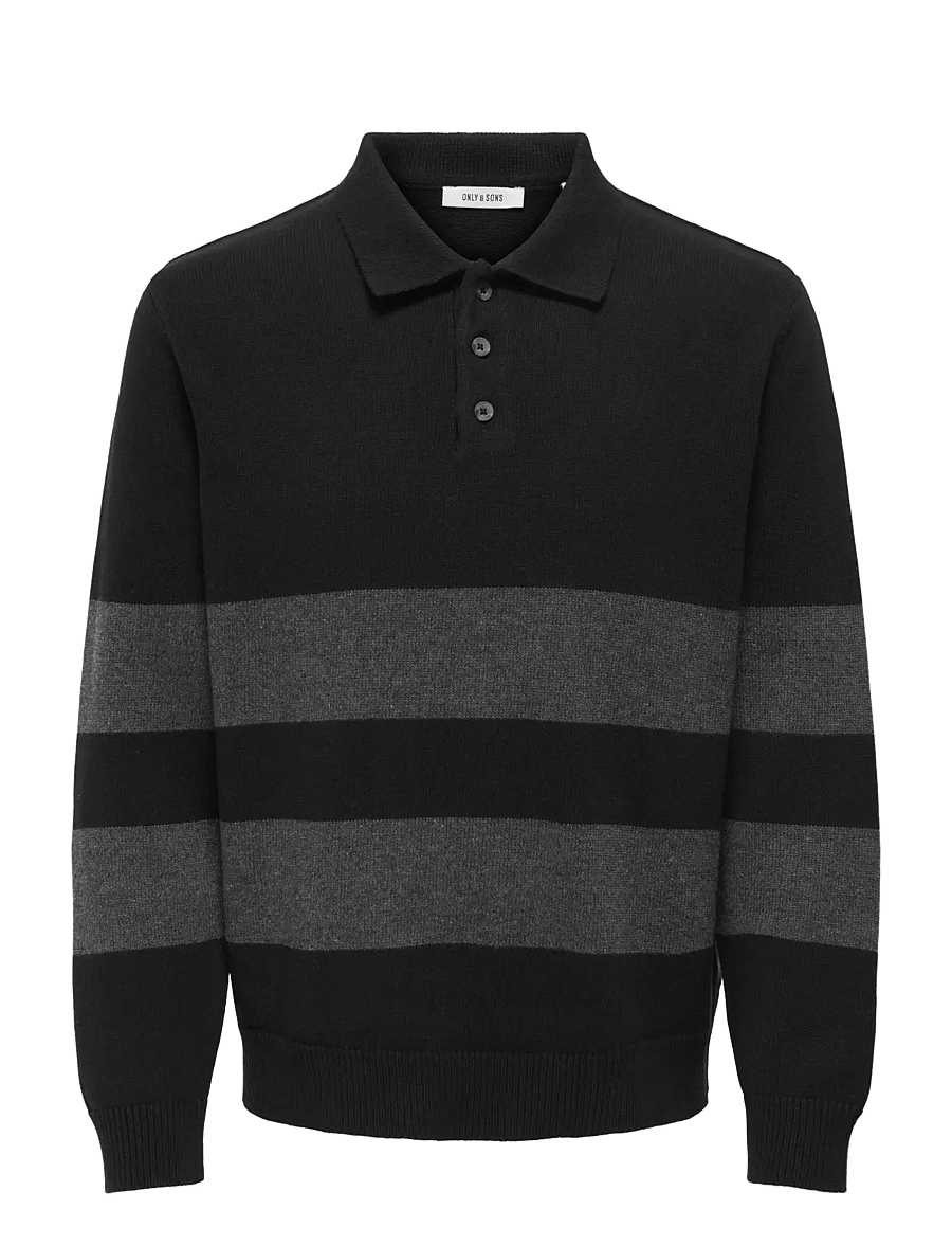 ONLY & SONS - ONSHOPE RLX LS POLO KNIT LIFE - langärmelige gestrickte polohemden - black - 1