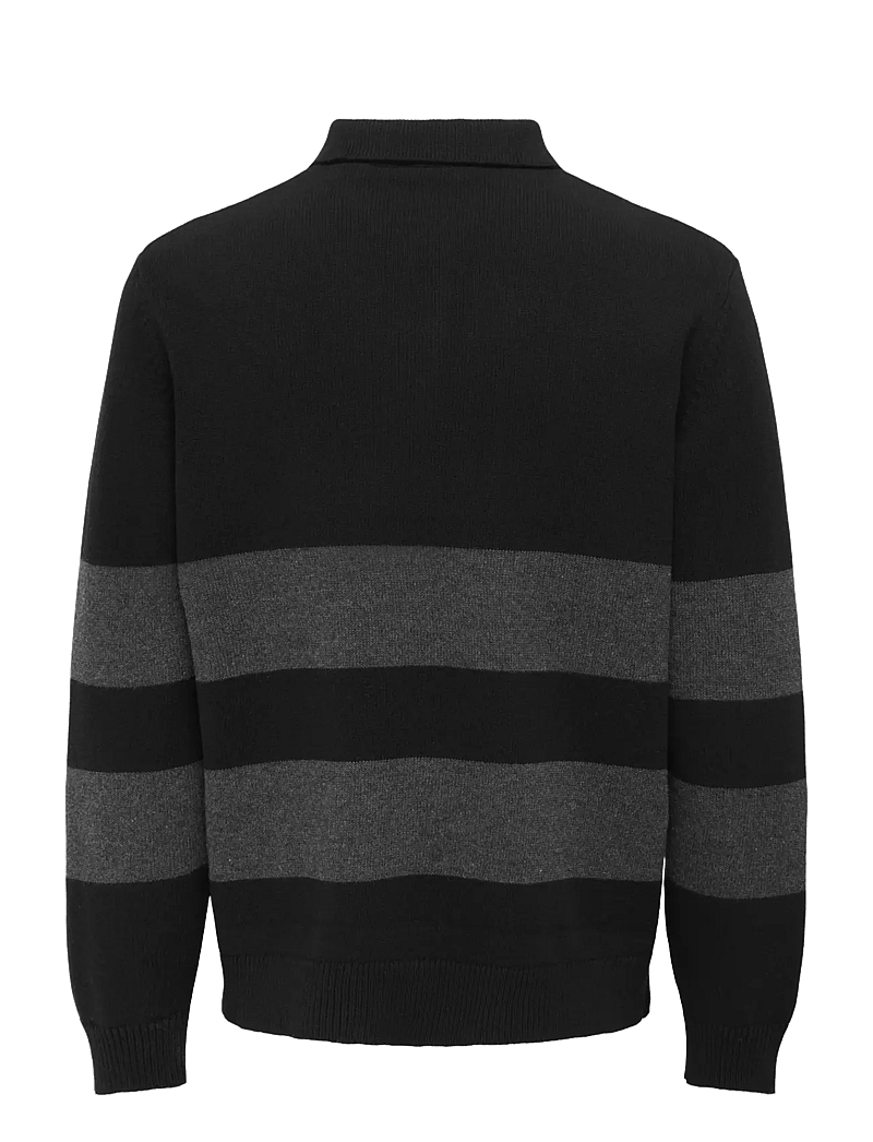 ONLY & SONS - ONSHOPE RLX LS POLO KNIT LIFE - stickade pikéer - black - 2