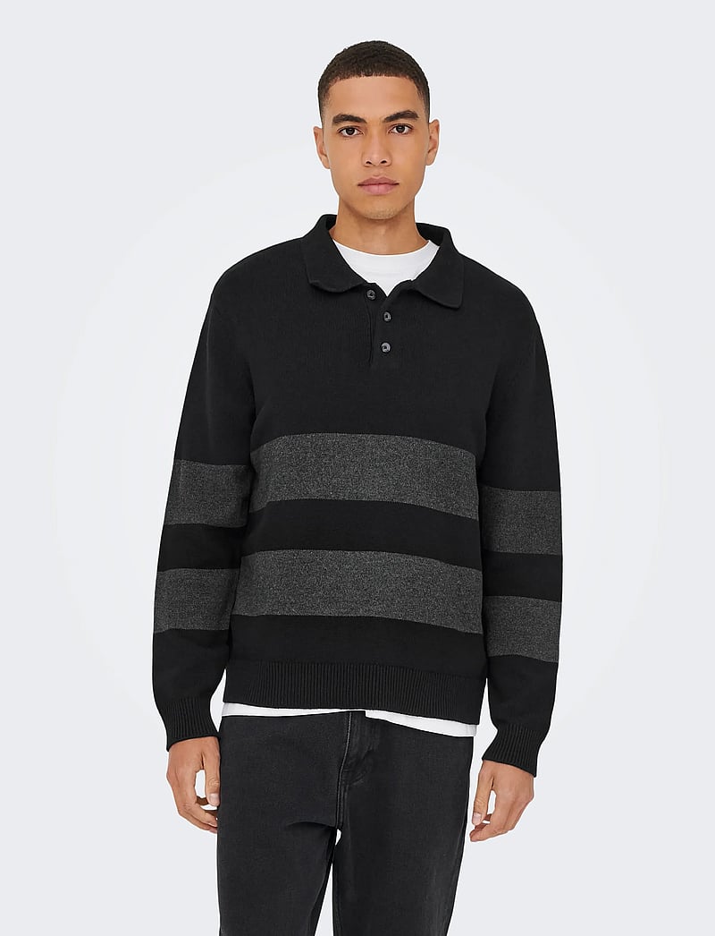 ONLY & SONS - ONSHOPE RLX LS POLO KNIT LIFE - stickade pikéer - black - 0