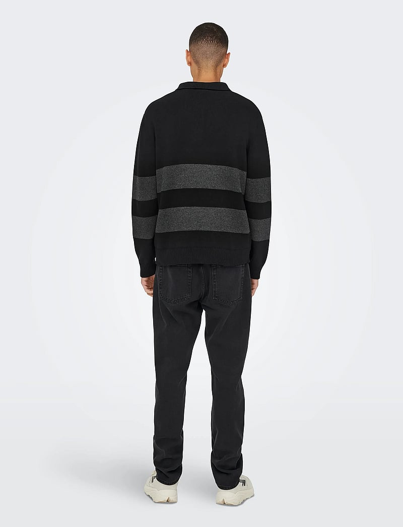 ONLY & SONS - ONSHOPE RLX LS POLO KNIT LIFE - stickade pikéer - black - 3