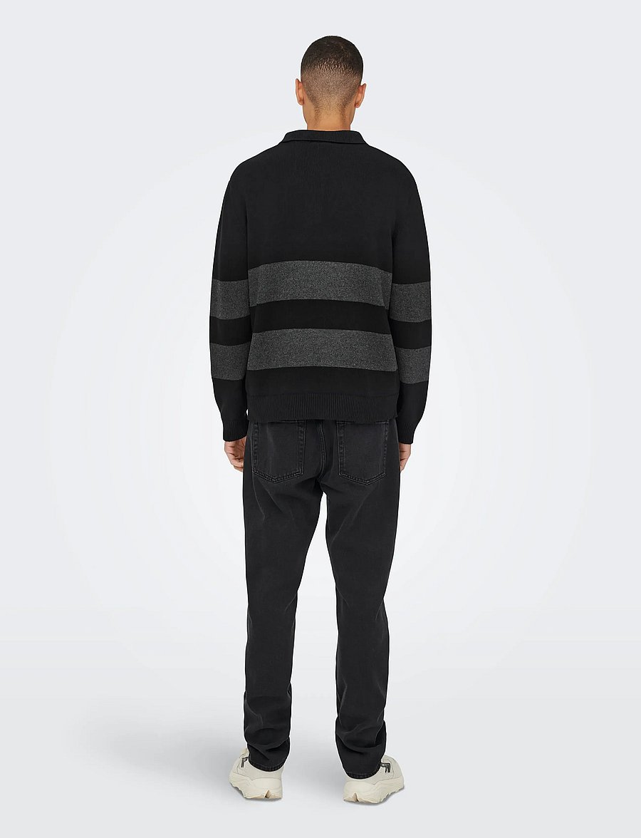 ONLY & SONS - ONSHOPE RLX LS POLO KNIT LIFE - langärmelige gestrickte polohemden - black - 3