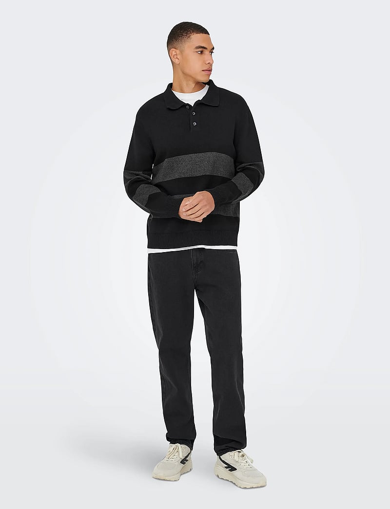 ONLY & SONS - ONSHOPE RLX LS POLO KNIT LIFE - stickade pikéer - black - 4