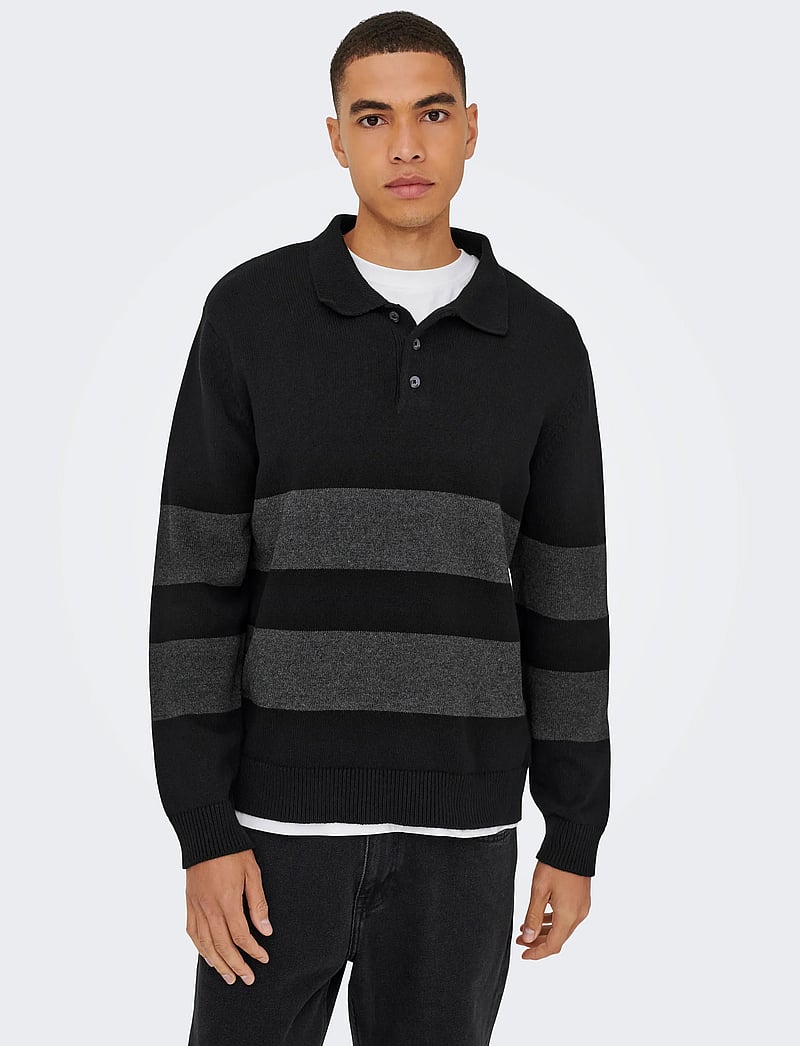ONLY & SONS - ONSHOPE RLX LS POLO KNIT LIFE - stickade pikéer - black - 5