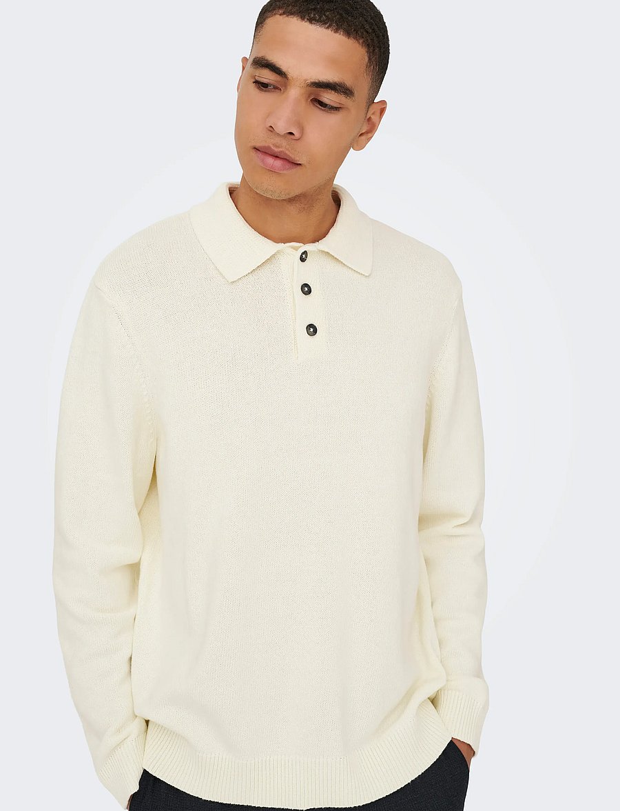 ONLY & SONS - ONSHOPE RLX LS POLO KNIT LIFE - poloer i strik med lange ærmer - egret - 4