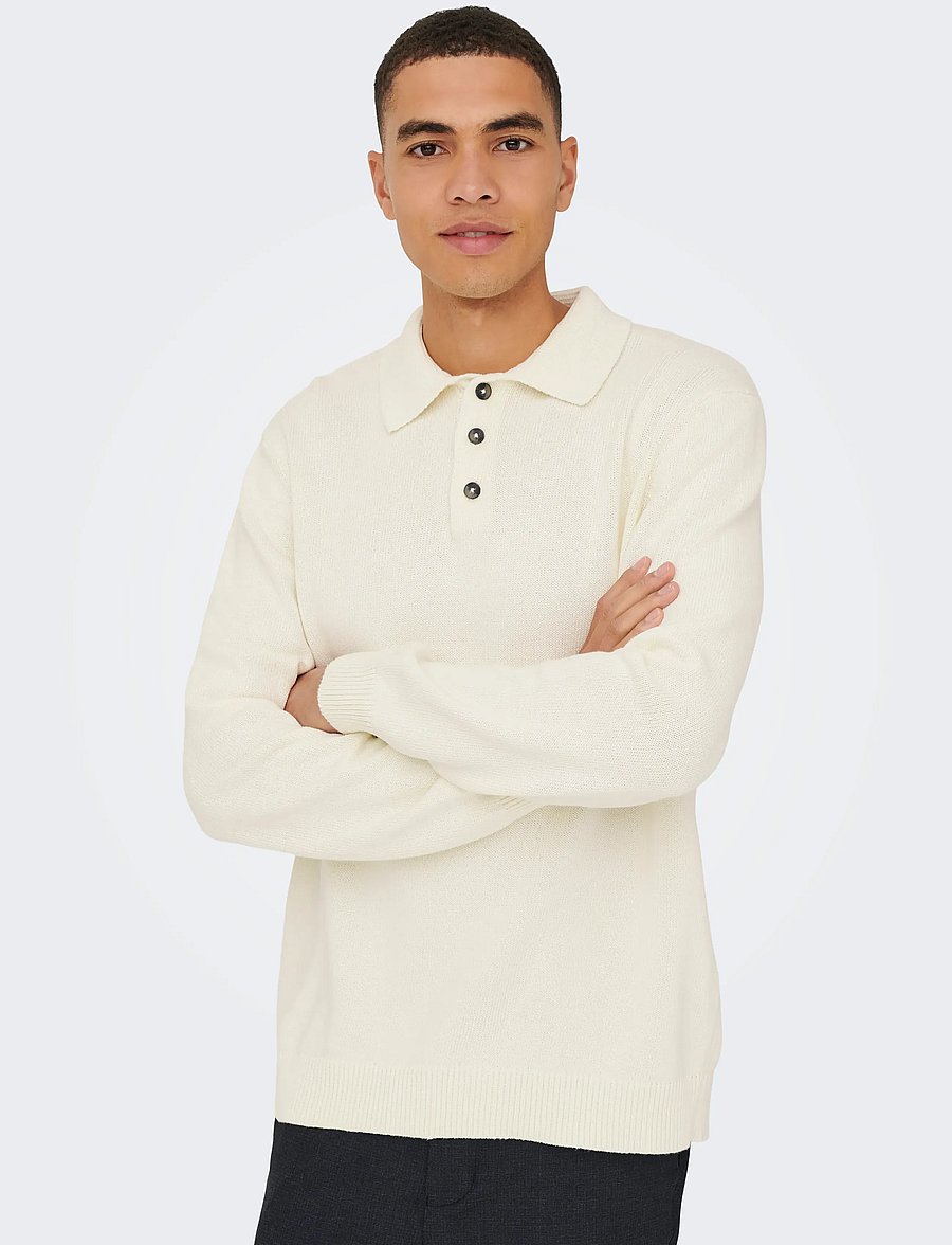 ONLY & SONS - ONSHOPE RLX LS POLO KNIT LIFE - poloer i strik med lange ærmer - egret - 5