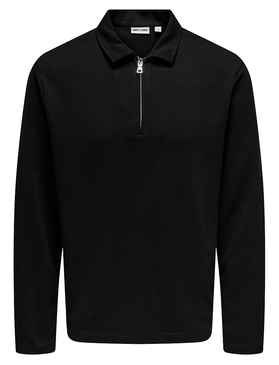 ONLY & SONS - ONSNEWKODYL REG HALF ZIP POLO SWEAT VD - langærmede poloer - jet black - 0