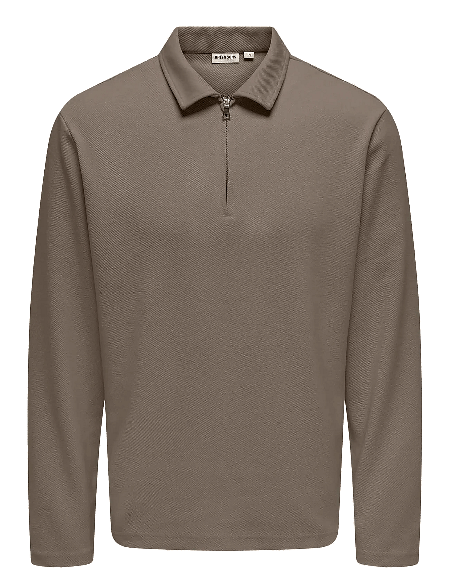 ONLY & SONS - ONSNEWKODYL REG HALF ZIP POLO SWEAT VD - langærmede poloer - walnut - 0