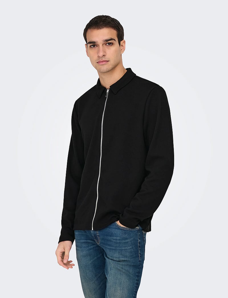 ONLY & SONS - ONSNEWKODYL REG ZIP SWEAT VD - kollektionen - jet black - 0