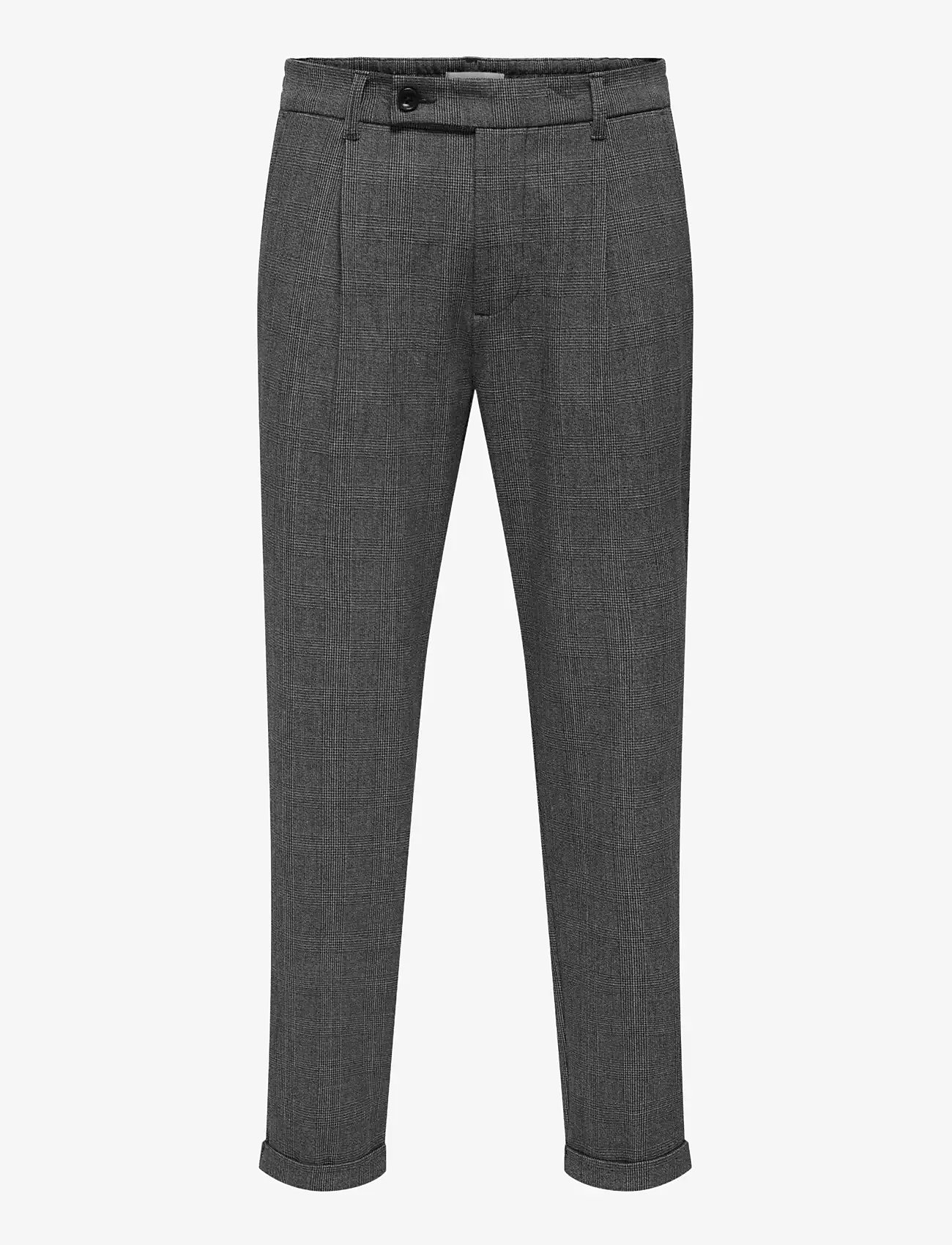 ONLY & SONS - ONSLOU KALEB SLIM TAPER CHECK 0365 PANT - chinos - black - 0