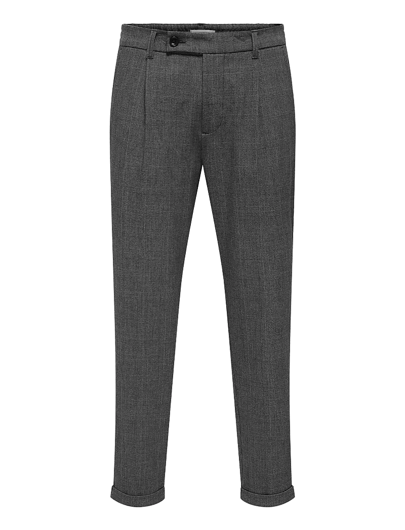 ONLY & SONS - ONSLOU KALEB SLIM TAPER CHECK 0365 PANT - chinos - black - 0