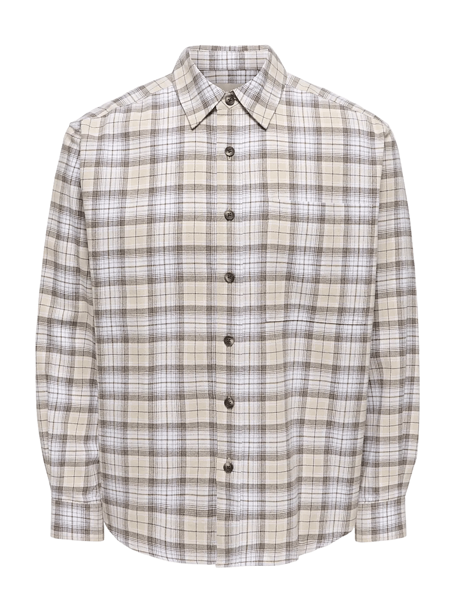 ONLY & SONS - ONSGUDMUND LOOSE LS CHECKED SHIRT - ternede skjorter - canteen - 1
