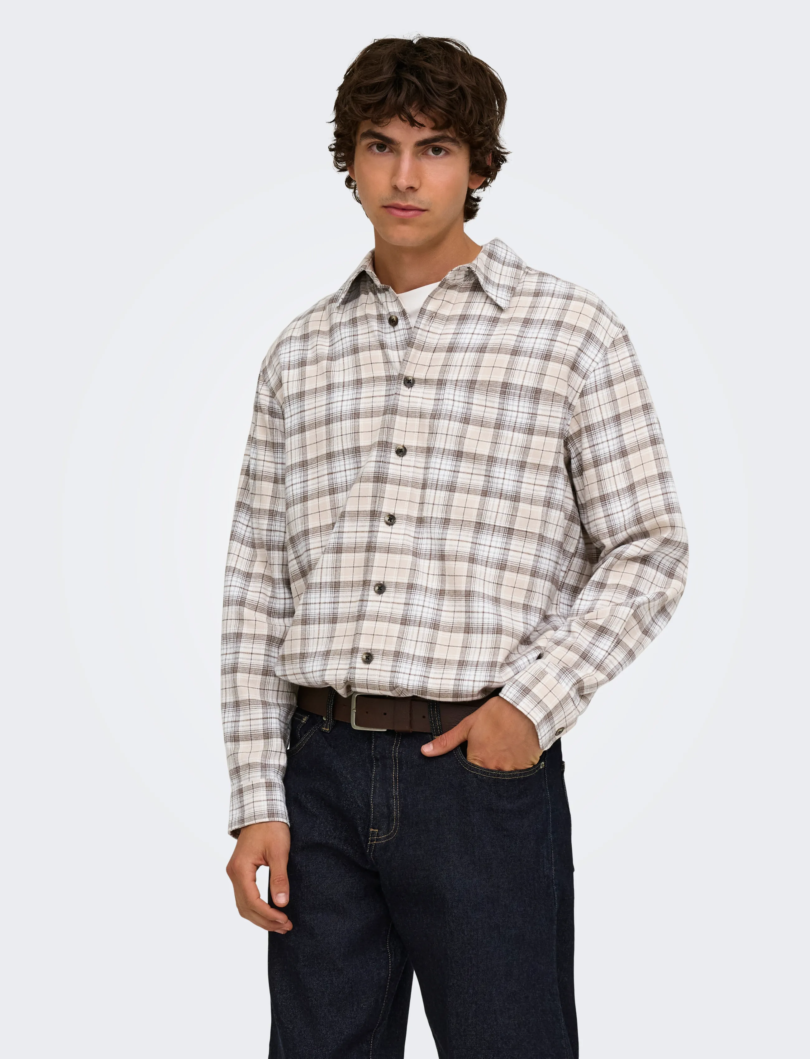 ONLY & SONS ONSGUDMUND LOOSE LS CHECKED SHIRT - ONLY & SONS - CANTEEN / beige