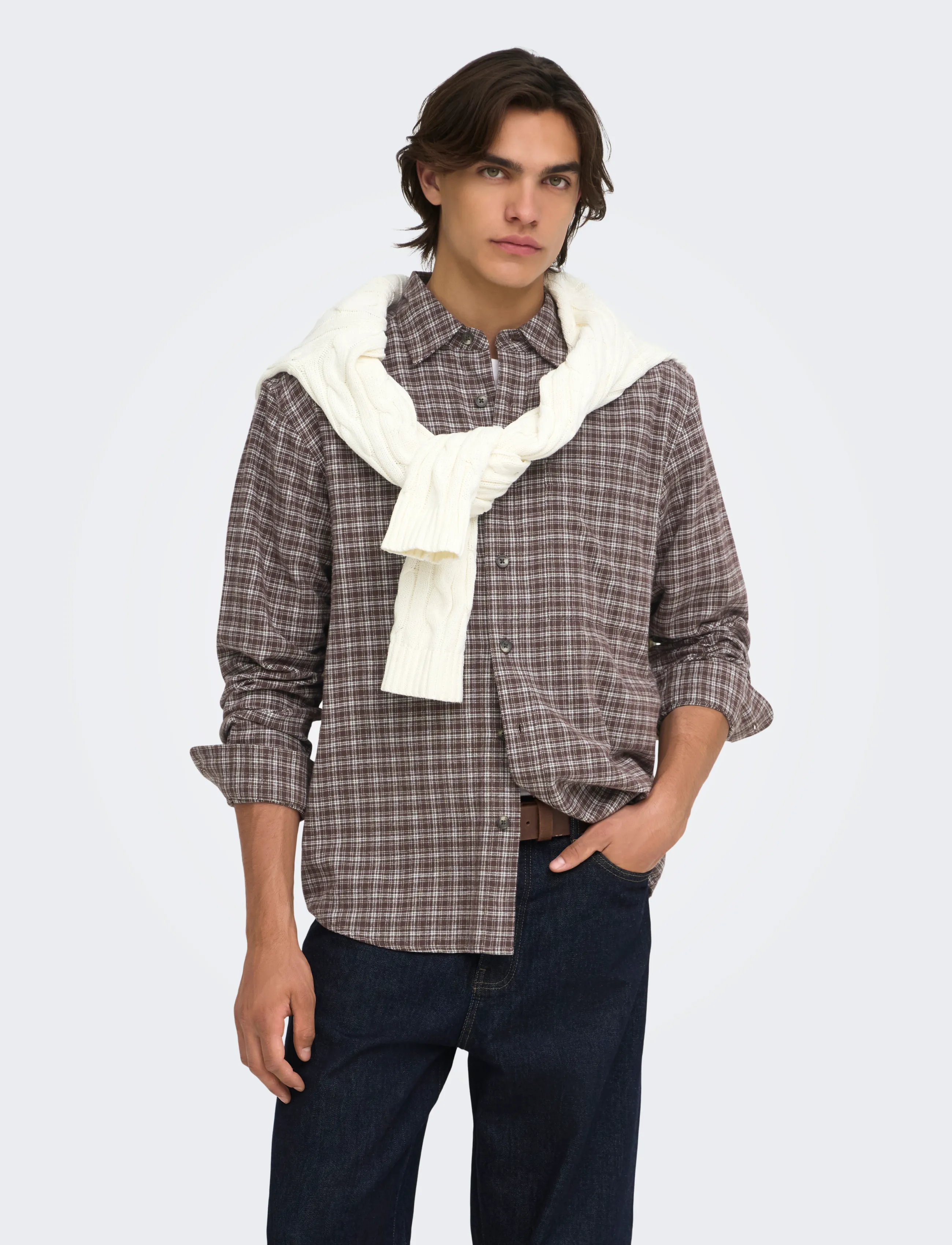 ONLY & SONS Onsgudmund Loose Ls Checked Shirt, XL, Brown, Shirts > Checkered Shirt, Herre