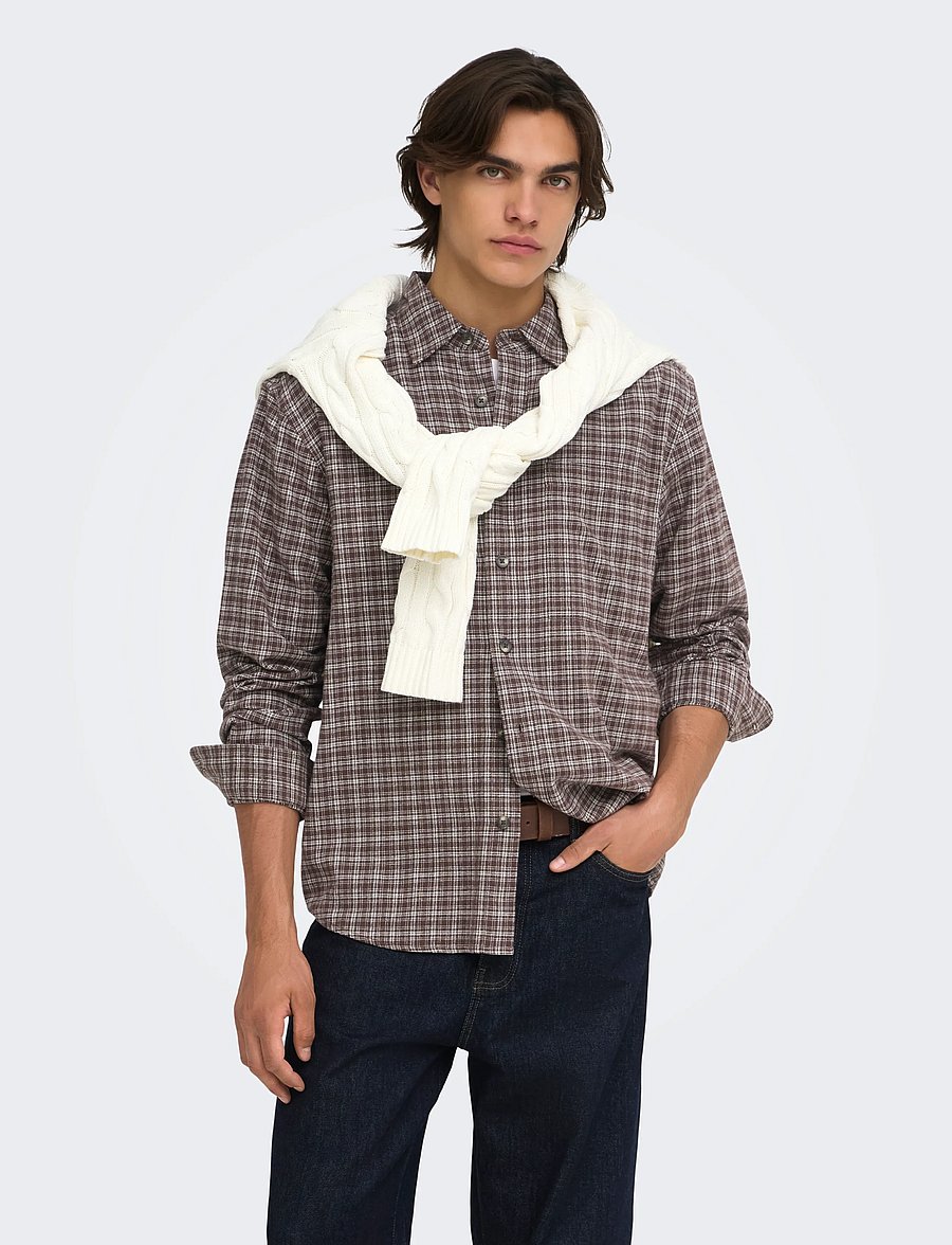 ONLY & SONS - ONSGUDMUND LOOSE LS CHECKED SHIRT - ternede skjorter - coffee bean - 0