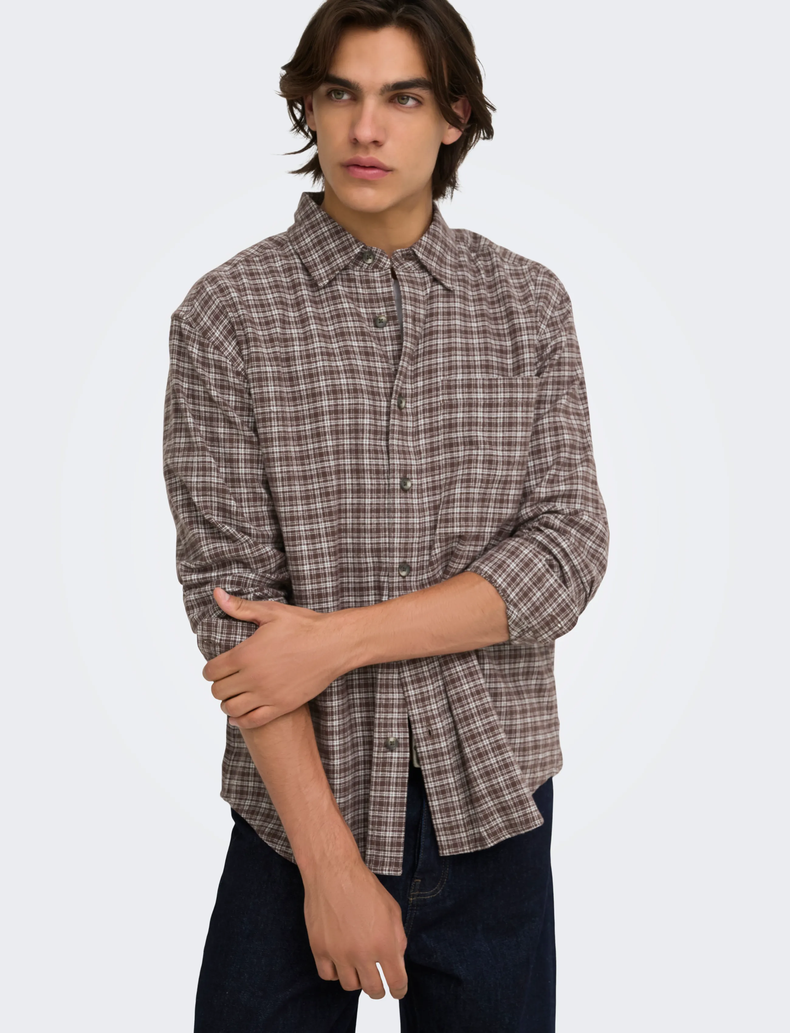 ONLY & SONS - ONSGUDMUND LOOSE LS CHECKED SHIRT - män - coffee bean - 5