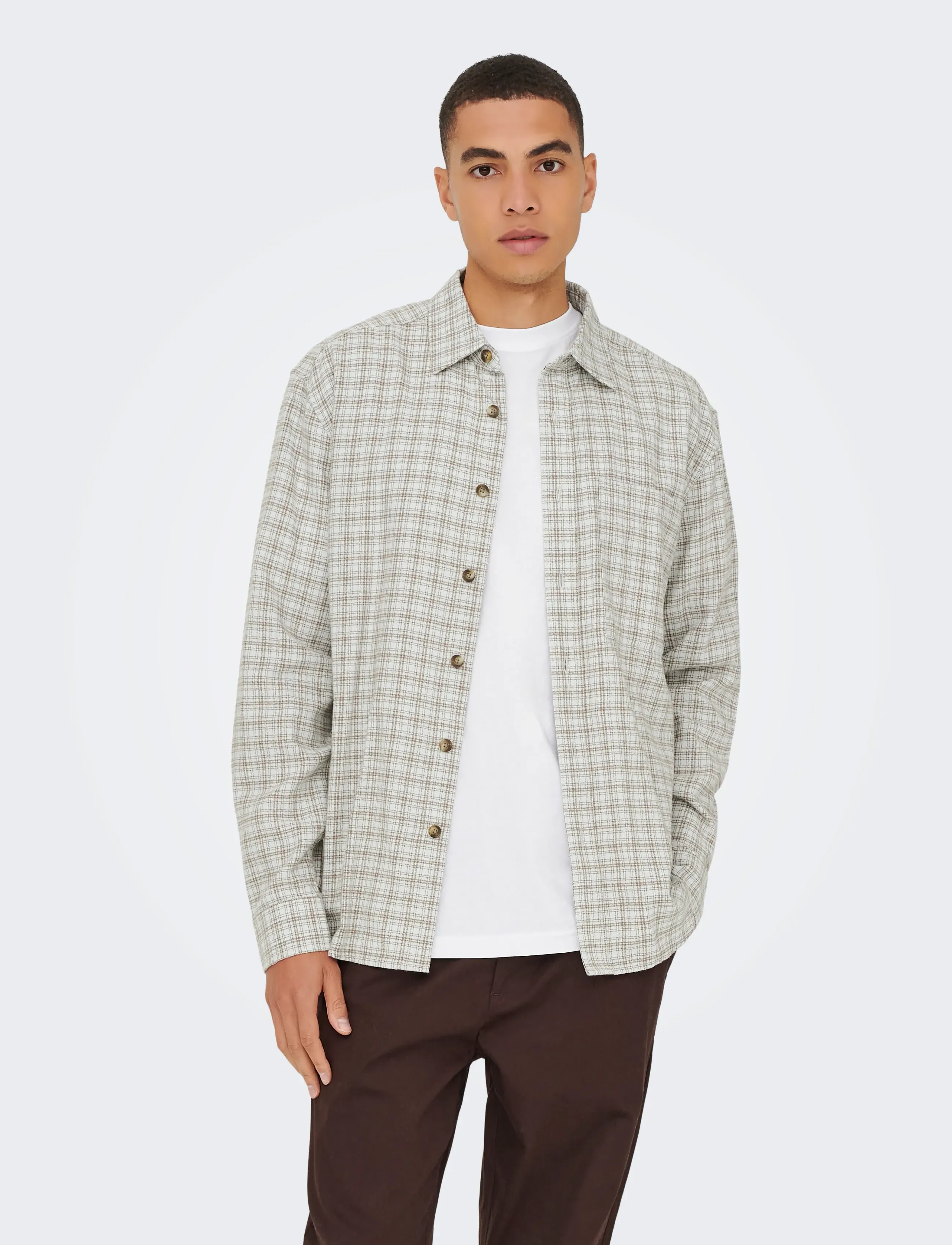 ONLY & SONS Onsgudmund Loose Ls Checked Shirt, XL, Beige, Shirts > Checkered Shirt, Herre