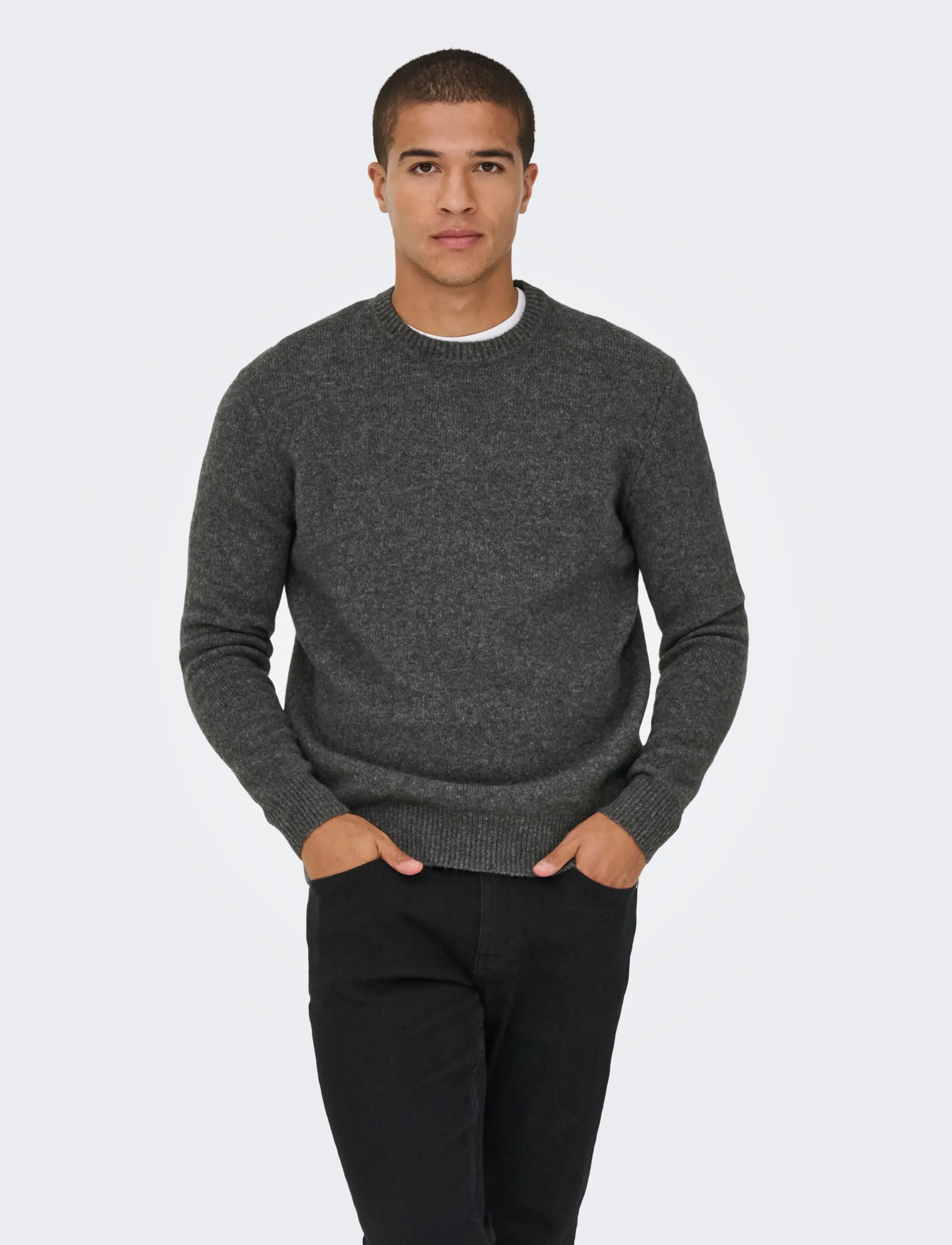 ONLY & SONS ONSRAY REG LS CREW KNIT FRML - Nos éditoriaux - DARK GREY MELANGE / grey