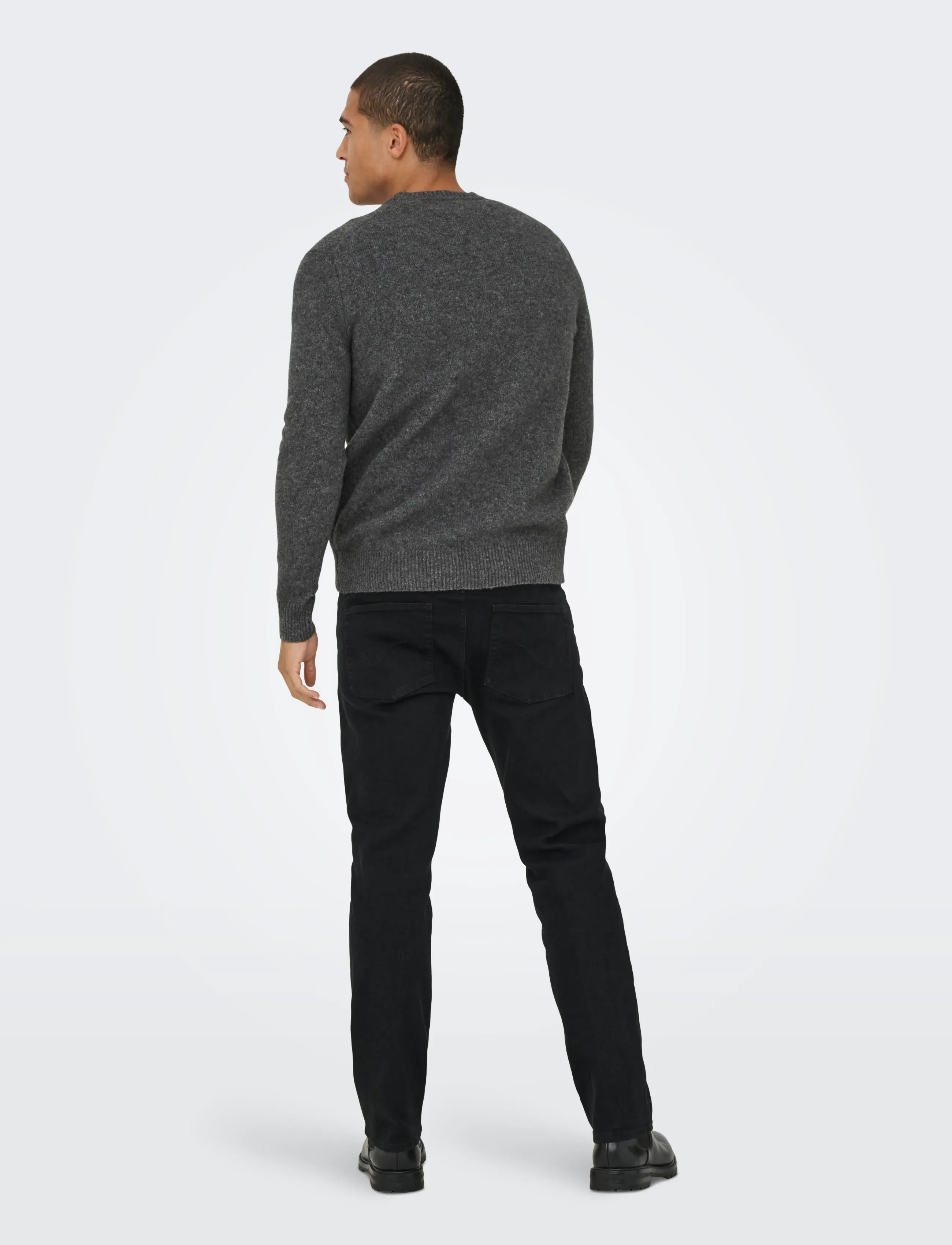 ONLY & SONS - ONSRAY REG LS CREW KNIT FRML - round necks - dark grey melange - 3