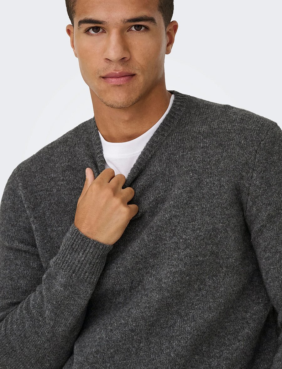 ONLY & SONS - ONSRAY REG LS CREW KNIT FRML - rund hals - dark grey melange - 5