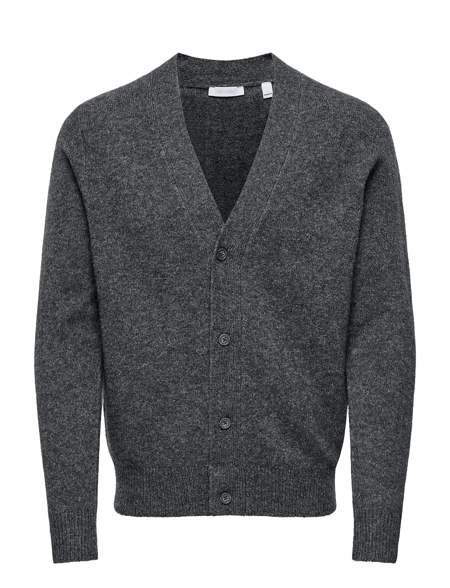 ONLY & SONS - ONSRAY REG LS CARDIGAN KNIT FRML - cardigans - dark grey melange - 1