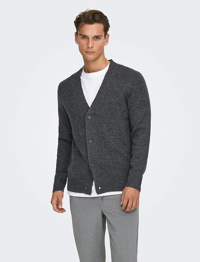 ONLY & SONS - ONSRAY REG LS CARDIGAN KNIT FRML - koftor - dark grey melange - 0