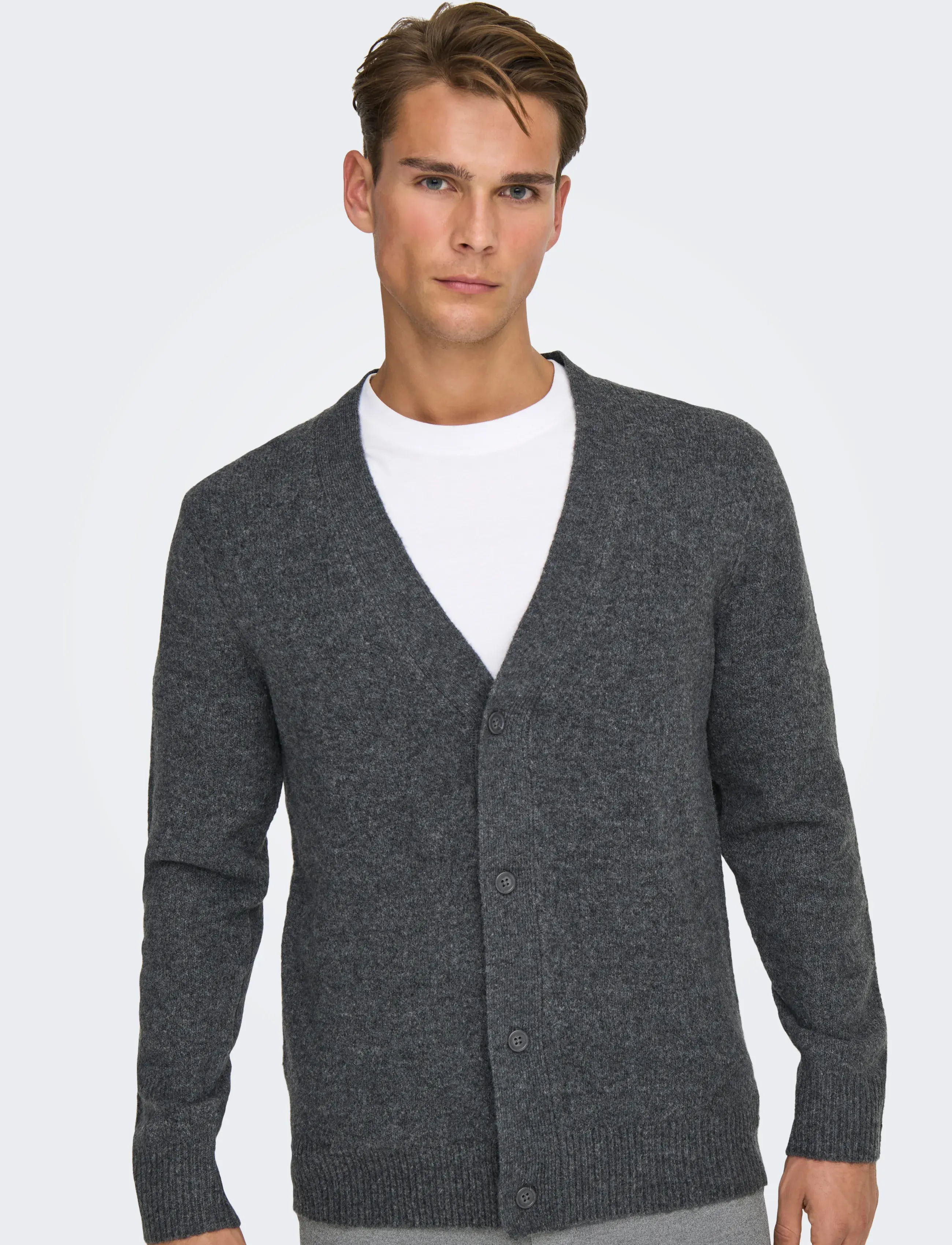 ONLY & SONS - ONSRAY REG LS CARDIGAN KNIT FRML - cardigans - dark grey melange - 4