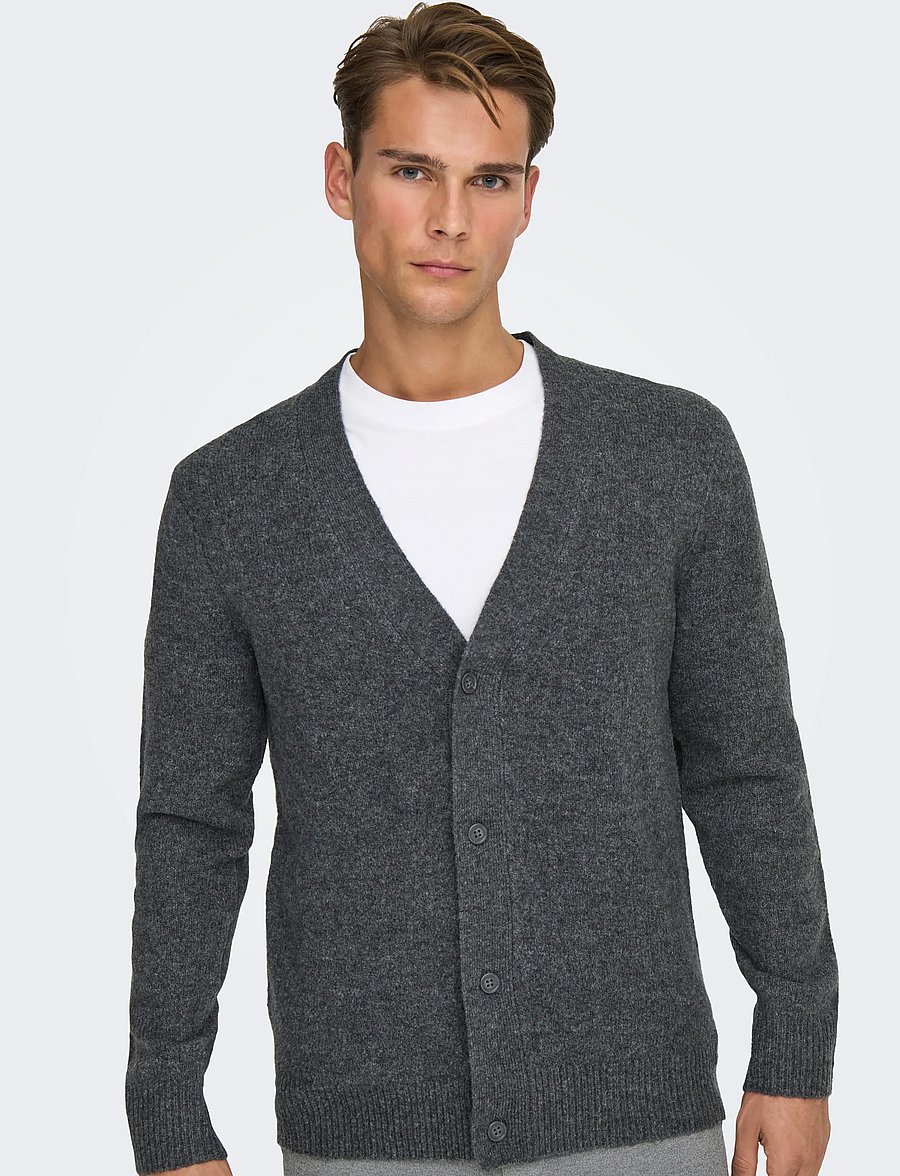 ONLY & SONS - ONSRAY REG LS CARDIGAN KNIT FRML - cardigans - dark grey melange - 4