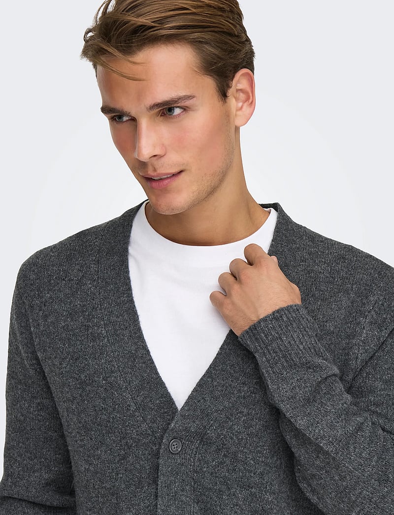 ONLY & SONS - ONSRAY REG LS CARDIGAN KNIT FRML - koftor - dark grey melange - 5