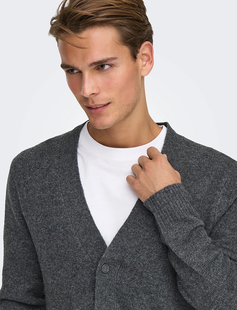 ONLY & SONS - ONSRAY REG LS CARDIGAN KNIT FRML - cardigans - dark grey melange - 5