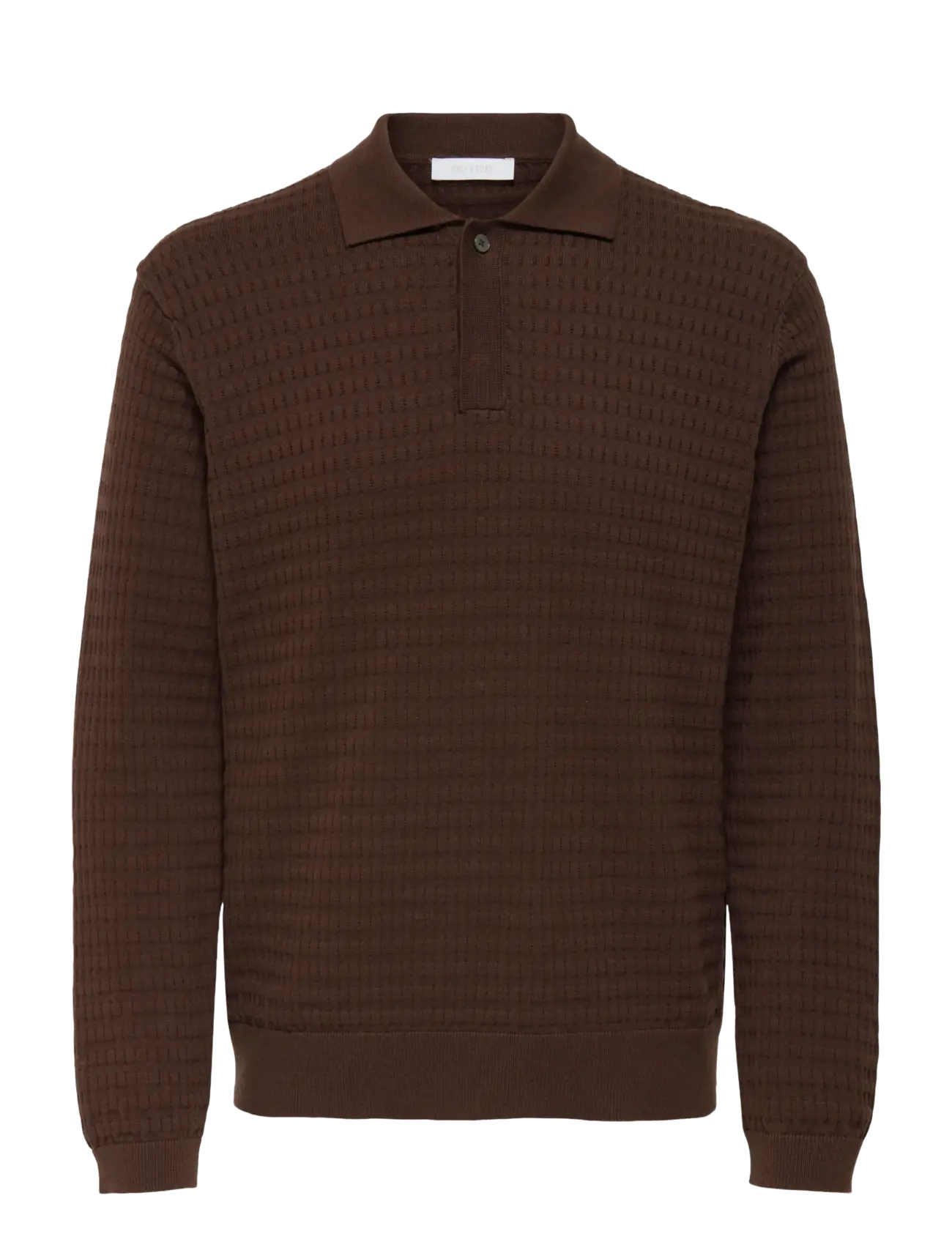 ONLY & SONS Onsberry Reg 12 Ls Polo Knit Frml, XXL, Knitwear, Braun - Long Sleeve Knitted Polos, Männerswear