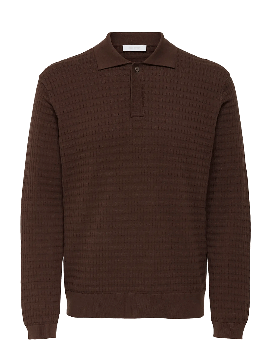 ONLY & SONS - ONSBERRY REG 12 LS POLO KNIT FRML - langärmelige gestrickte polohemden - deep mahogany - 0