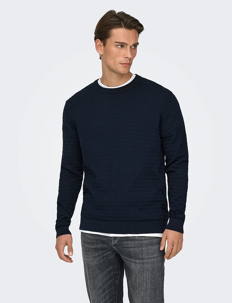 ONLY & SONS - ONSBERRY REG 12 LS CREW KNIT FRML NOOS - round necks - dark sapphire - 0