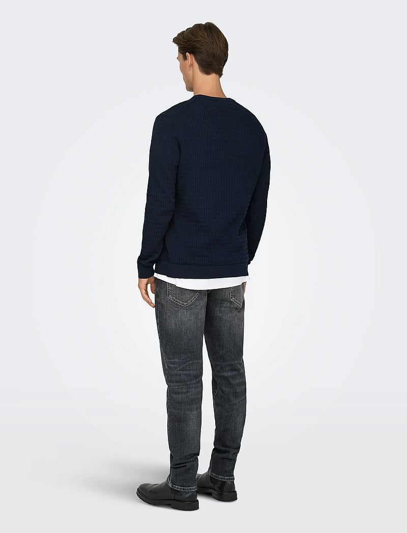 ONLY & SONS - ONSBERRY REG 12 LS CREW KNIT FRML NOOS - round necks - dark sapphire - 3