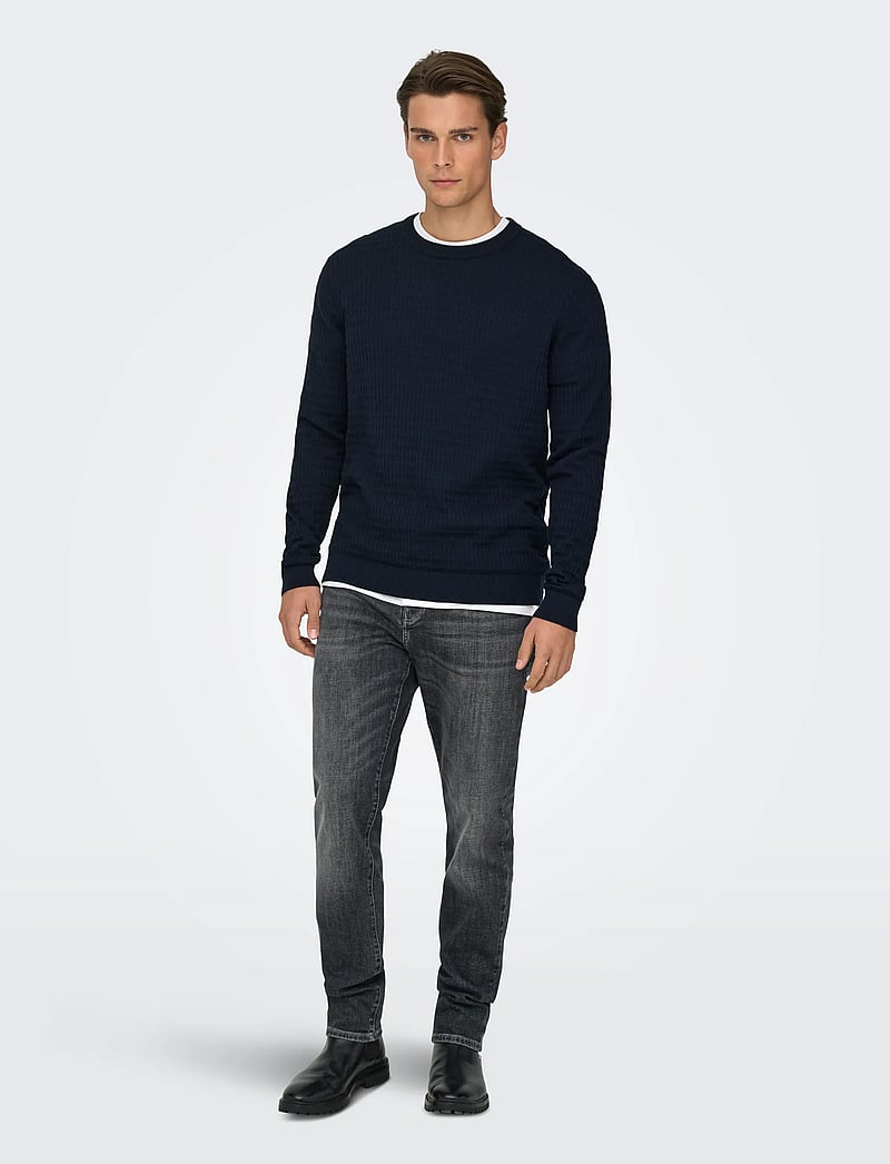 ONLY & SONS - ONSBERRY REG 12 LS CREW KNIT FRML NOOS - round necks - dark sapphire - 4