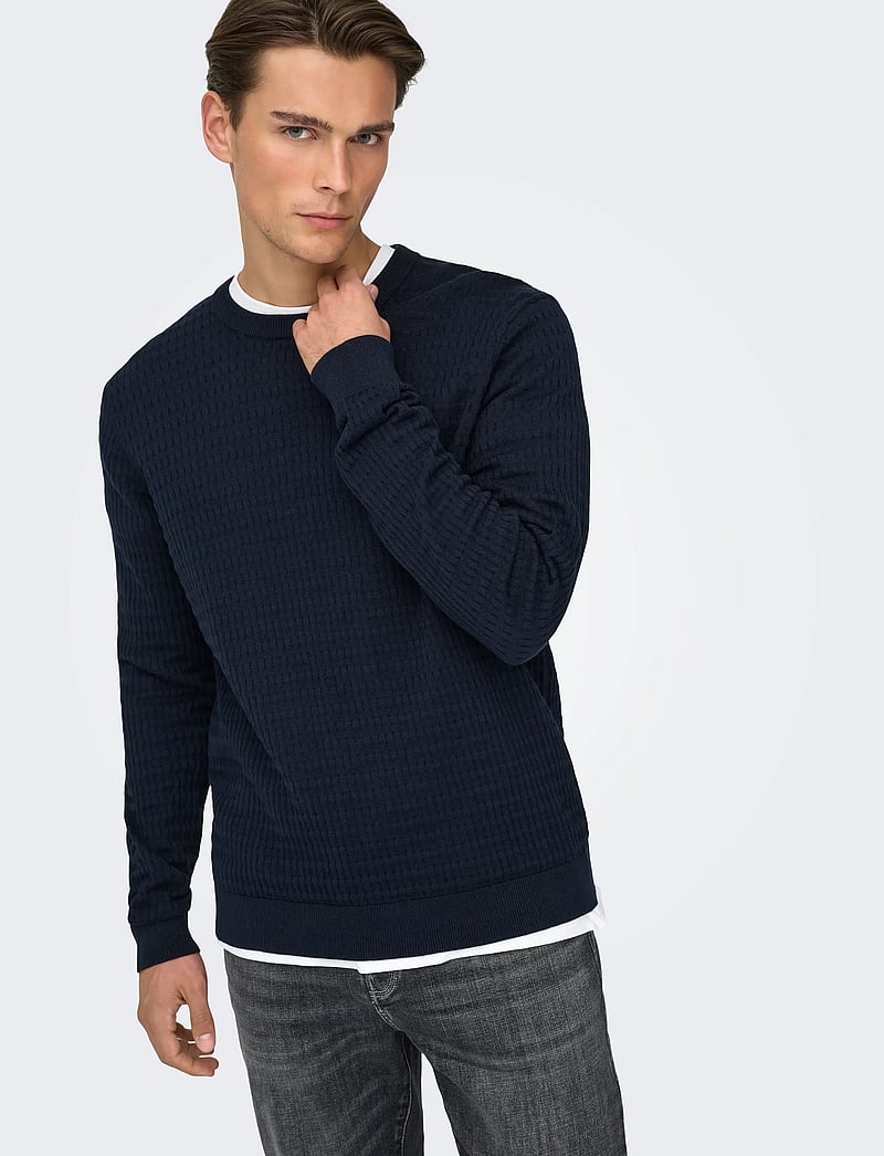 ONLY & SONS - ONSBERRY REG 12 LS CREW KNIT FRML NOOS - round necks - dark sapphire - 5