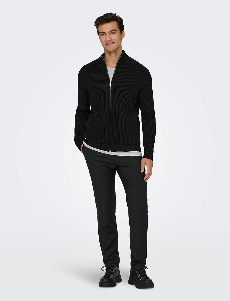 ONLY & SONS - ONSLAW REG LS CARDIGAN KNIT FRML - pullover mit durchgehendem reißverschluss - black - 0