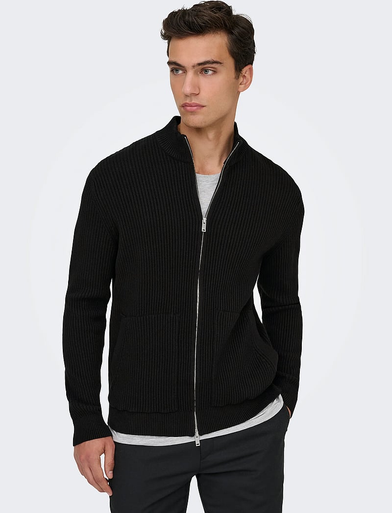ONLY & SONS - ONSLAW REG LS CARDIGAN KNIT FRML - pullover mit durchgehendem reißverschluss - black - 4