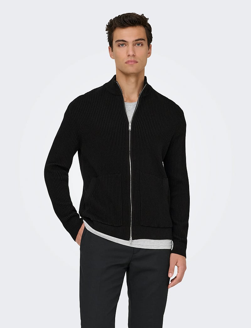 ONLY & SONS - ONSLAW REG LS CARDIGAN KNIT FRML - pullover mit durchgehendem reißverschluss - black - 5