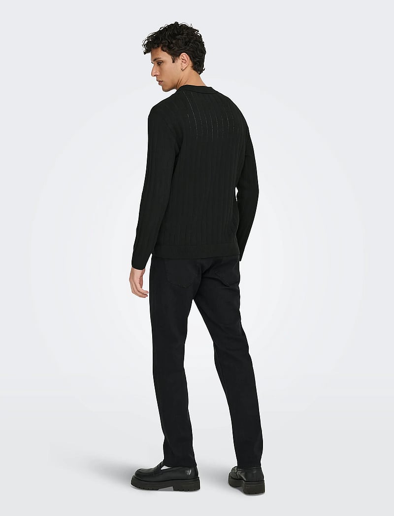 ONLY & SONS - ONSKENT LIFE REG 12 LS POLO KNIT - poloer i strik med lange ærmer - black - 3