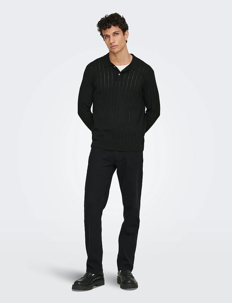 ONLY & SONS - ONSKENT LIFE REG 12 LS POLO KNIT - poloer i strik med lange ærmer - black - 4