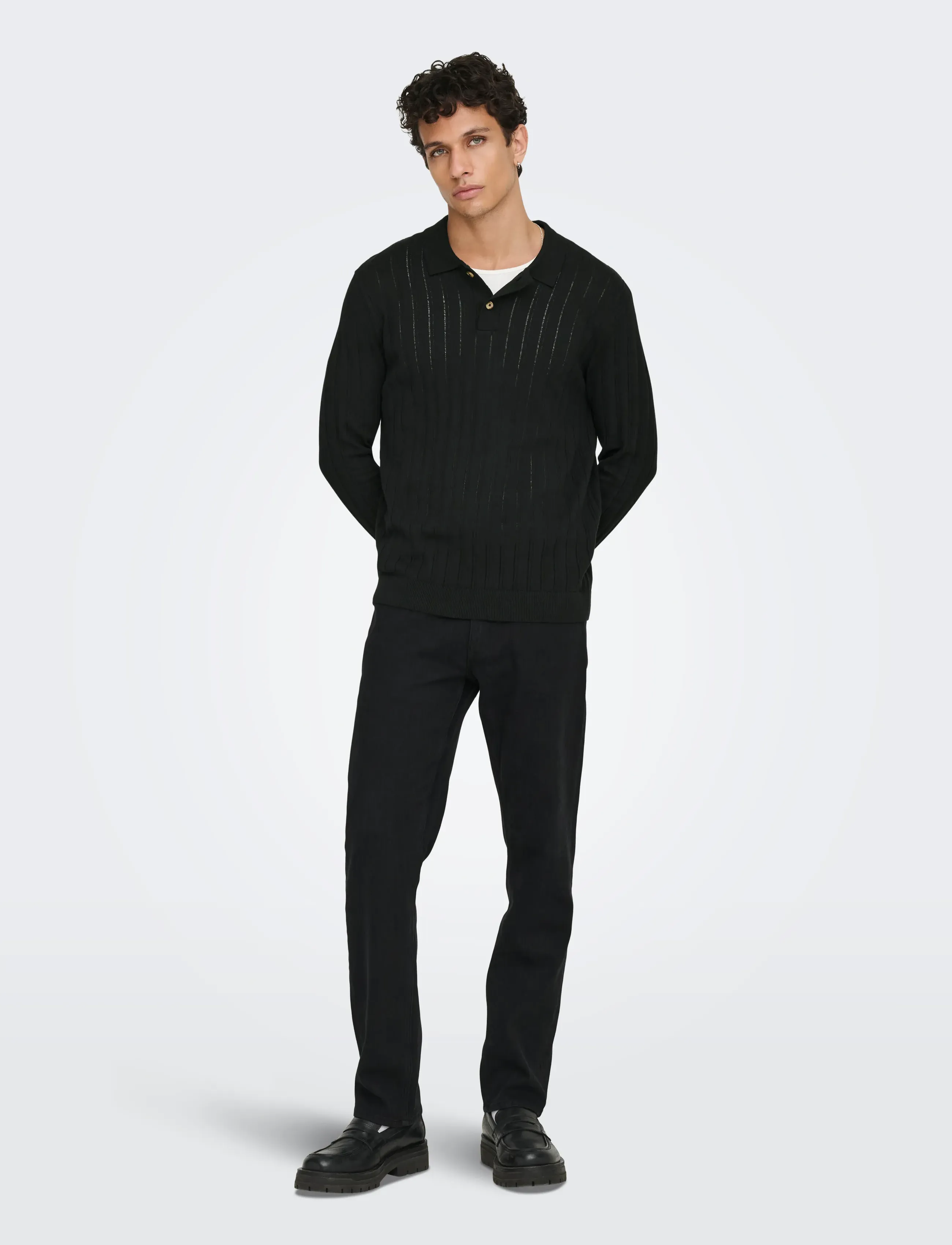 ONLY & SONS - ONSKENT LIFE REG 12 LS POLO KNIT - poloer i strik med lange ærmer - black - 4