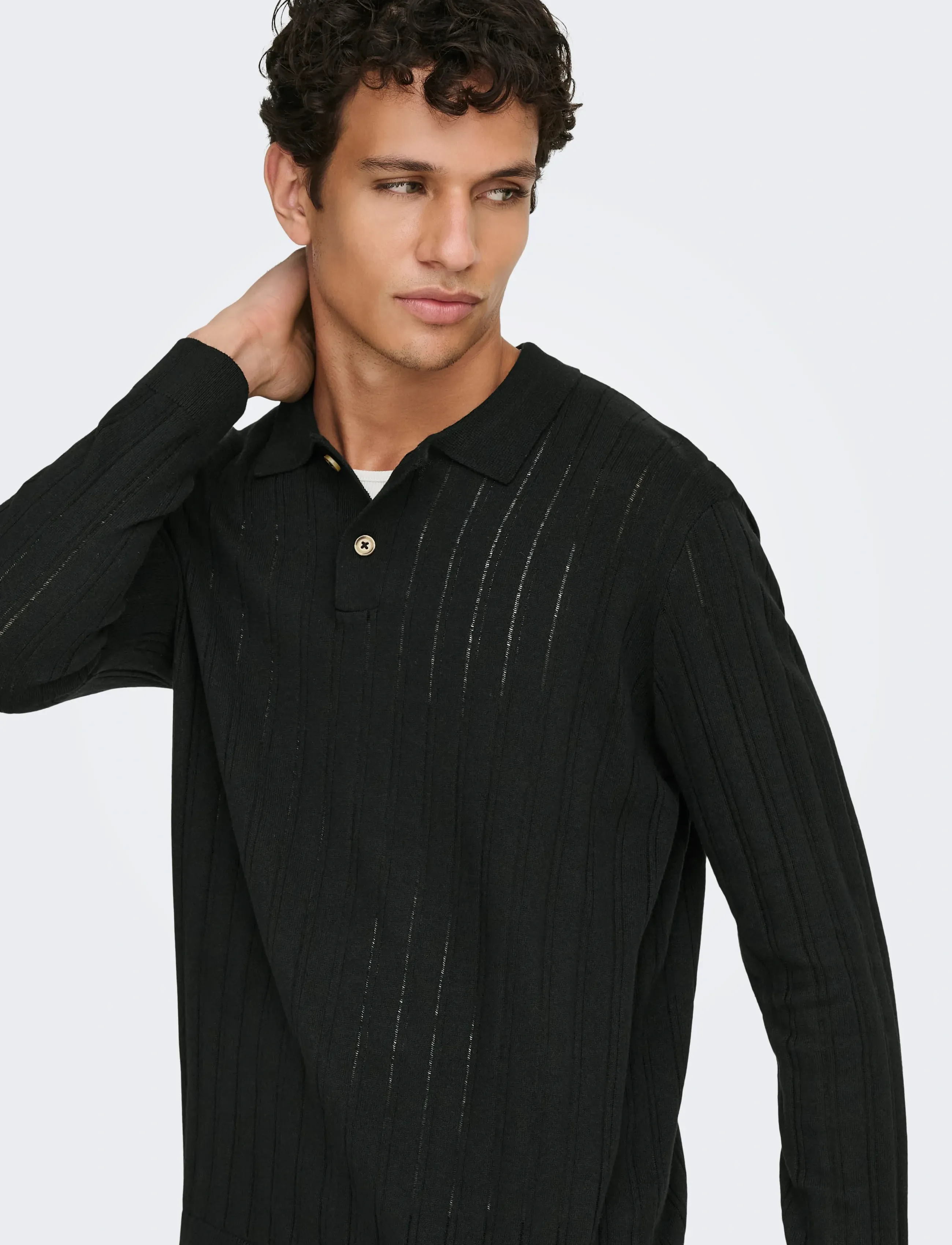 ONLY & SONS - ONSKENT LIFE REG 12 LS POLO KNIT - poloer i strik med lange ærmer - black - 5